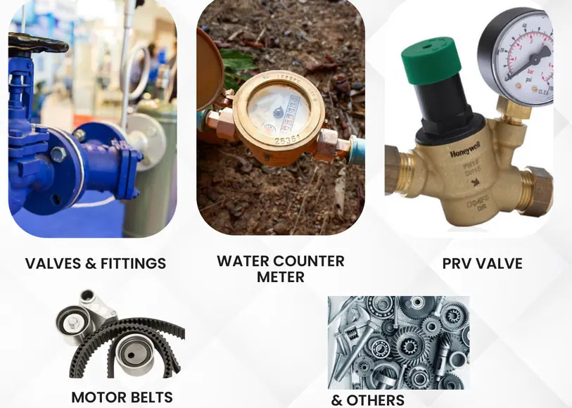 Industrial supplies including valves, meters, PRV valve and motor belts